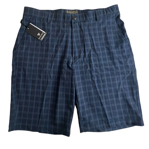 Maelreg‎ Mens Blue Plaid Polyester 10" Inseam Stretch Performance Shorts 38 - Picture 1 of 9
